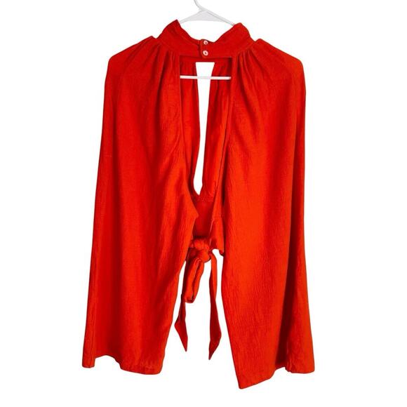 Jens Pirate Booty x Free People Crop Top Womens S Orange Gauzy Keyhole Plunge - Picture 3 of 7